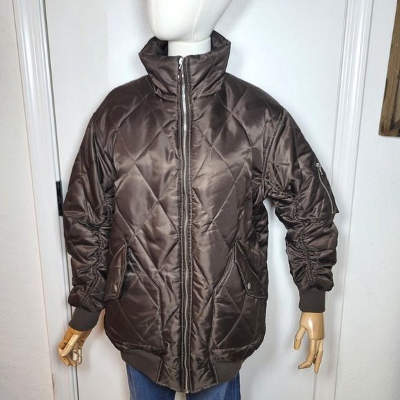 ASOS Design Brown Quilted Oversized Bomber Jacket Utility Gorpcore Size 0 - Picture 1 of 8